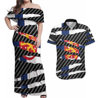 Finland Beast Couples Matching Off Shoulder Maxi Dress and Hawaiian Shirt Ripped Flag Graphic - Wonder Print Shop