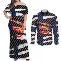 Finland Beast Couples Matching Off Shoulder Maxi Dress and Long Sleeve Button Shirt Ripped Flag Graphic - Wonder Print Shop