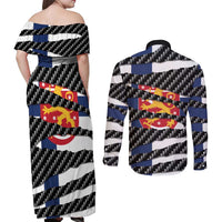 Finland Beast Couples Matching Off Shoulder Maxi Dress and Long Sleeve Button Shirt Ripped Flag Graphic - Wonder Print Shop