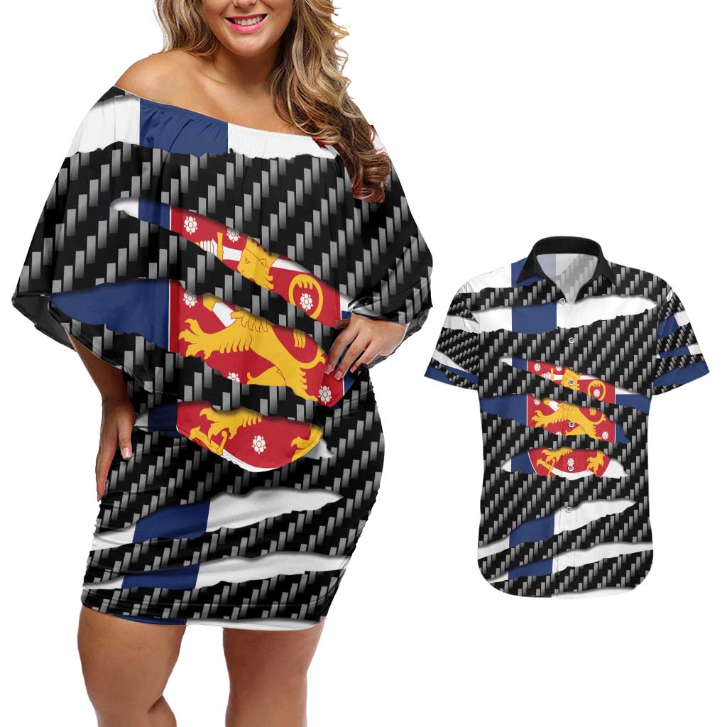 Finland Beast Couples Matching Off Shoulder Short Dress and Hawaiian Shirt Ripped Flag Graphic - Wonder Print Shop