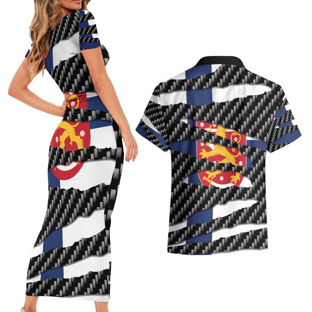 Finland Beast Couples Matching Short Sleeve Bodycon Dress and Hawaiian Shirt Ripped Flag Graphic - Wonder Print Shop