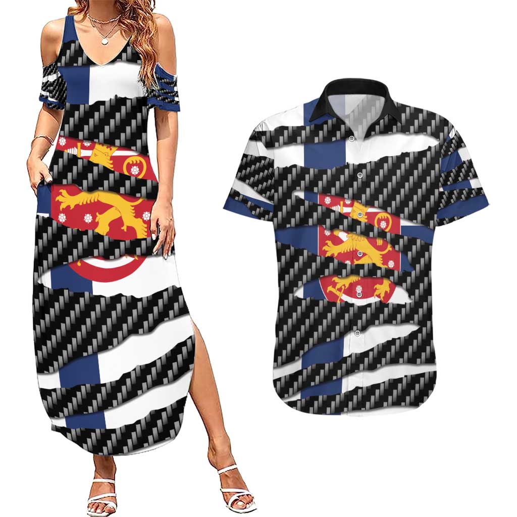 Finland Beast Couples Matching Summer Maxi Dress and Hawaiian Shirt Ripped Flag Graphic - Wonder Print Shop