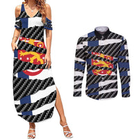 Finland Beast Couples Matching Summer Maxi Dress and Long Sleeve Button Shirt Ripped Flag Graphic - Wonder Print Shop