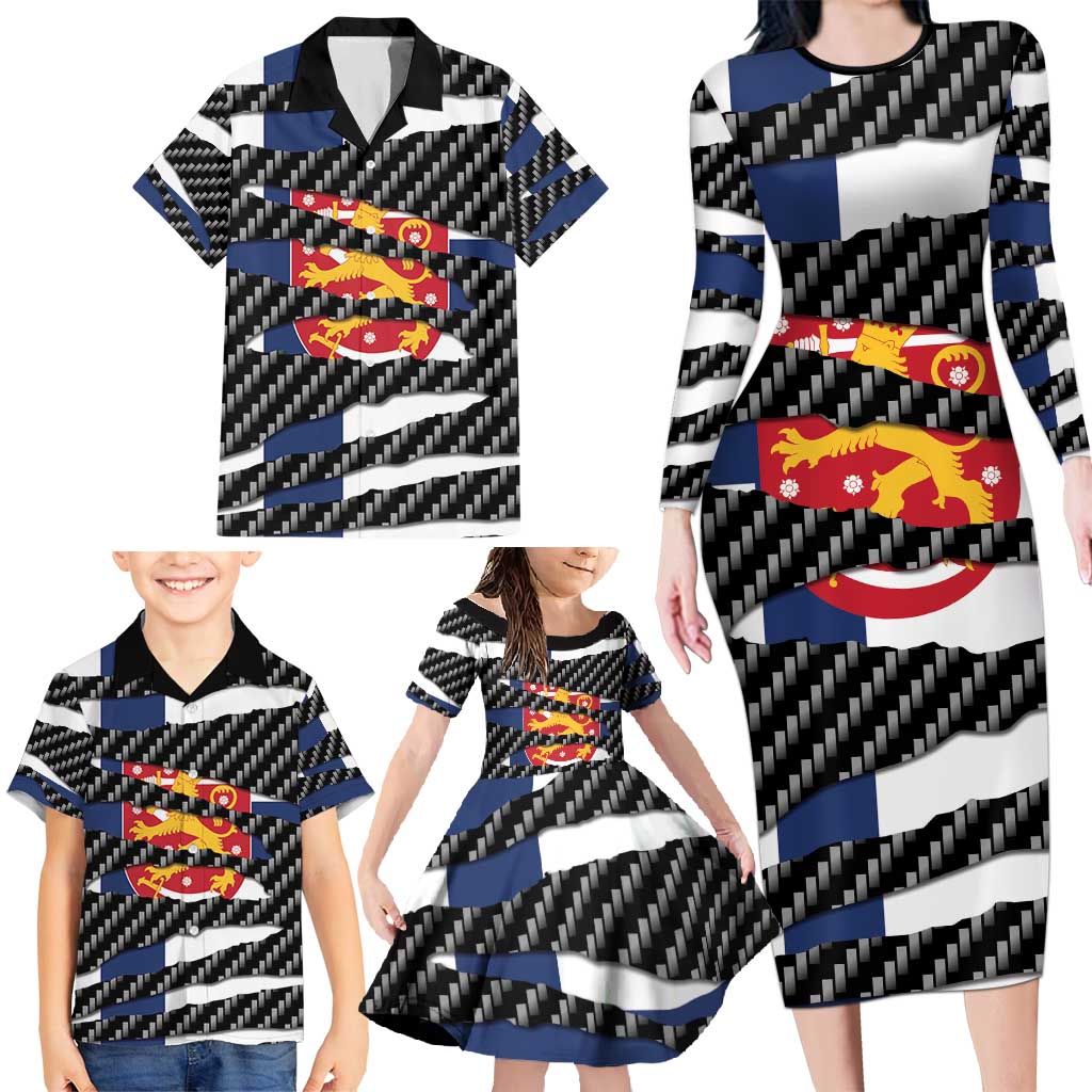 Finland Beast Family Matching Long Sleeve Bodycon Dress and Hawaiian Shirt Ripped Flag Graphic - Wonder Print Shop
