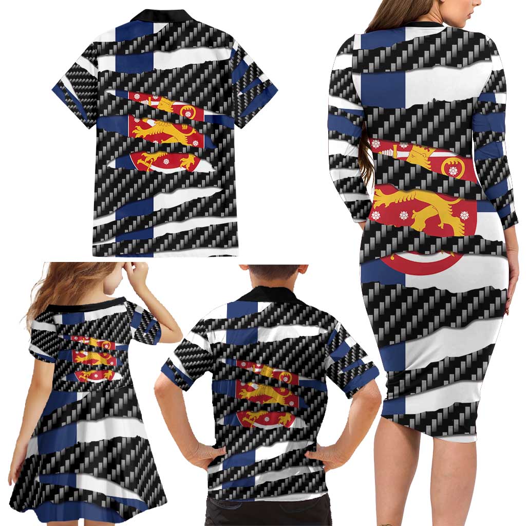 Finland Beast Family Matching Long Sleeve Bodycon Dress and Hawaiian Shirt Ripped Flag Graphic - Wonder Print Shop