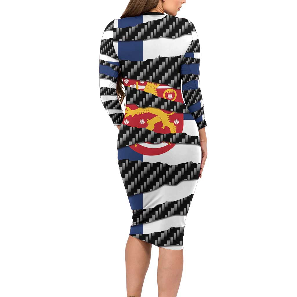 Finland Beast Family Matching Long Sleeve Bodycon Dress and Hawaiian Shirt Ripped Flag Graphic - Wonder Print Shop