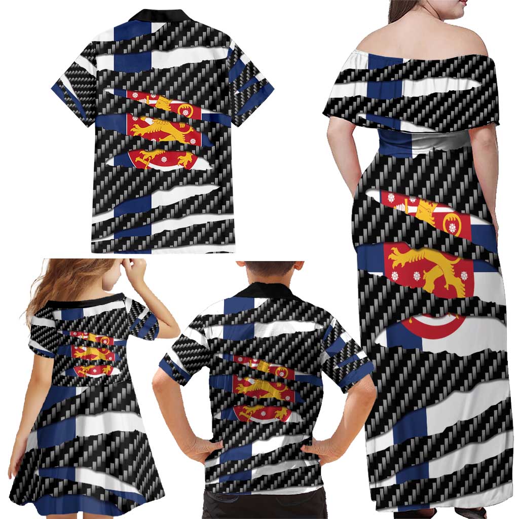 Finland Beast Family Matching Off Shoulder Maxi Dress and Hawaiian Shirt Ripped Flag Graphic - Wonder Print Shop