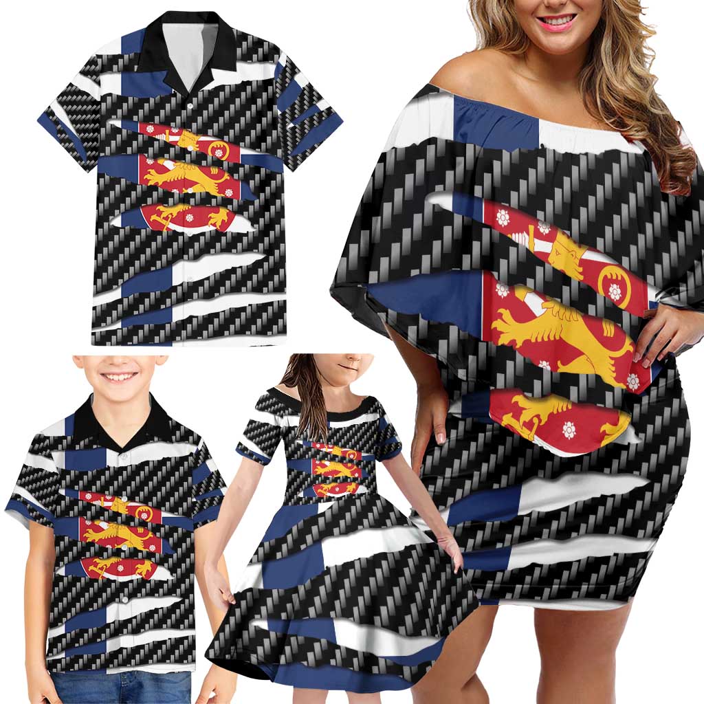 Finland Beast Family Matching Off Shoulder Short Dress and Hawaiian Shirt Ripped Flag Graphic - Wonder Print Shop