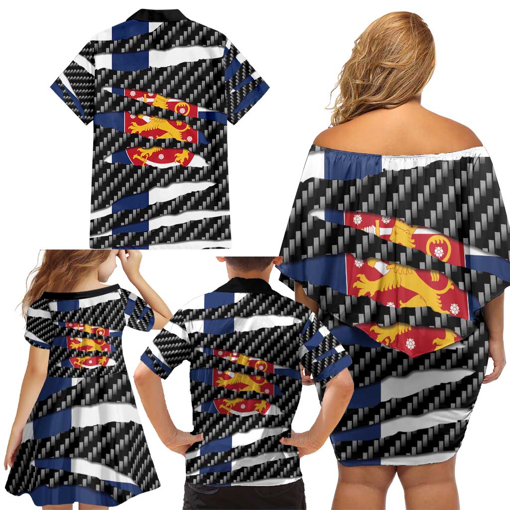 Finland Beast Family Matching Off Shoulder Short Dress and Hawaiian Shirt Ripped Flag Graphic - Wonder Print Shop