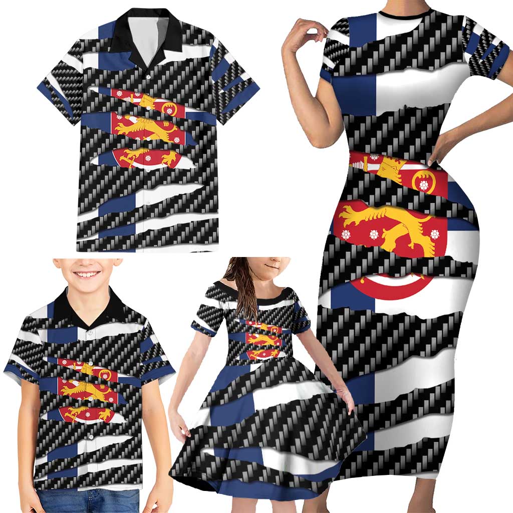 Finland Beast Family Matching Short Sleeve Bodycon Dress and Hawaiian Shirt Ripped Flag Graphic - Wonder Print Shop