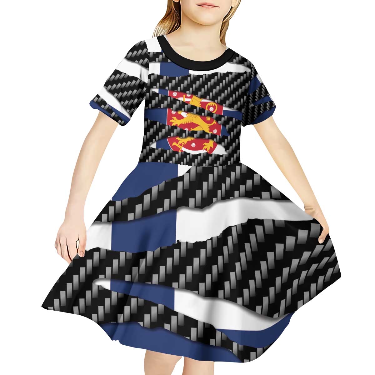 Finland Beast Kid Short Sleeve Dress Ripped Flag Graphic - Wonder Print Shop
