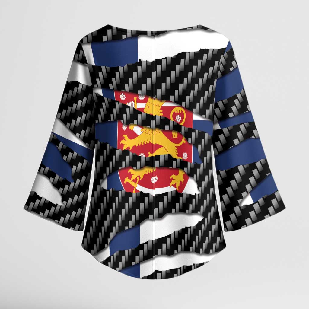 Finland Beast Kimono Sleeve Blouse Ripped Flag Graphic - Wonder Print Shop