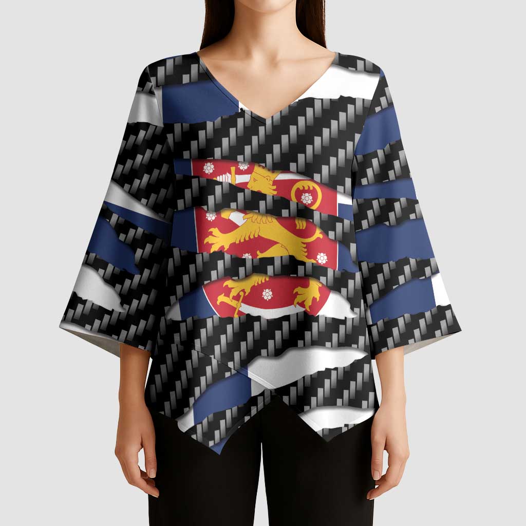 Finland Beast Kimono Sleeve Blouse Ripped Flag Graphic - Wonder Print Shop