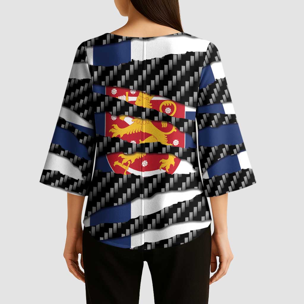 Finland Beast Kimono Sleeve Blouse Ripped Flag Graphic - Wonder Print Shop