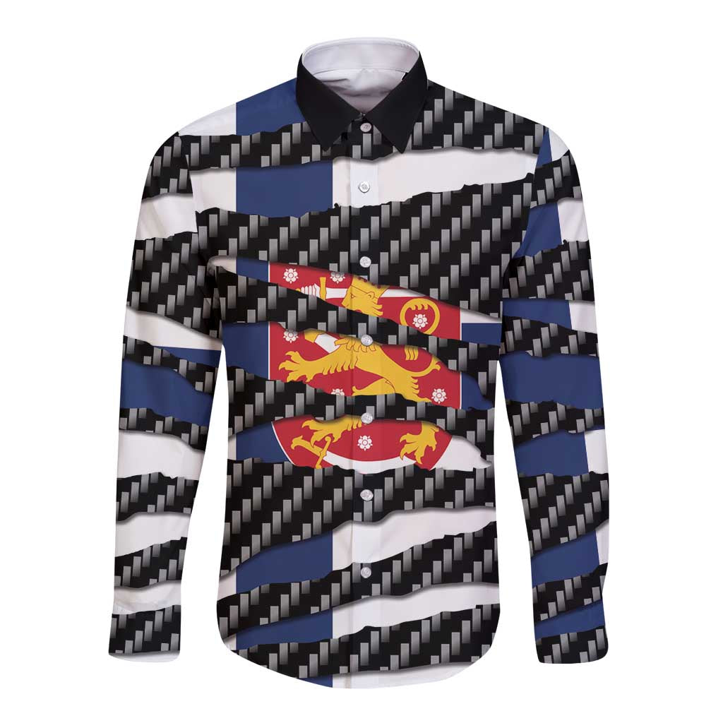 Finland Beast Long Sleeve Button Shirt Ripped Flag Graphic - Wonder Print Shop