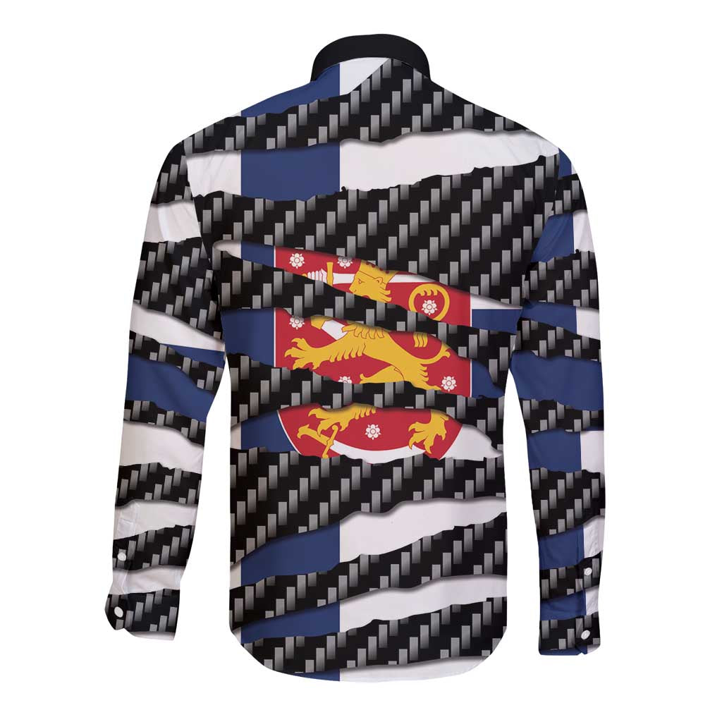 Finland Beast Long Sleeve Button Shirt Ripped Flag Graphic - Wonder Print Shop