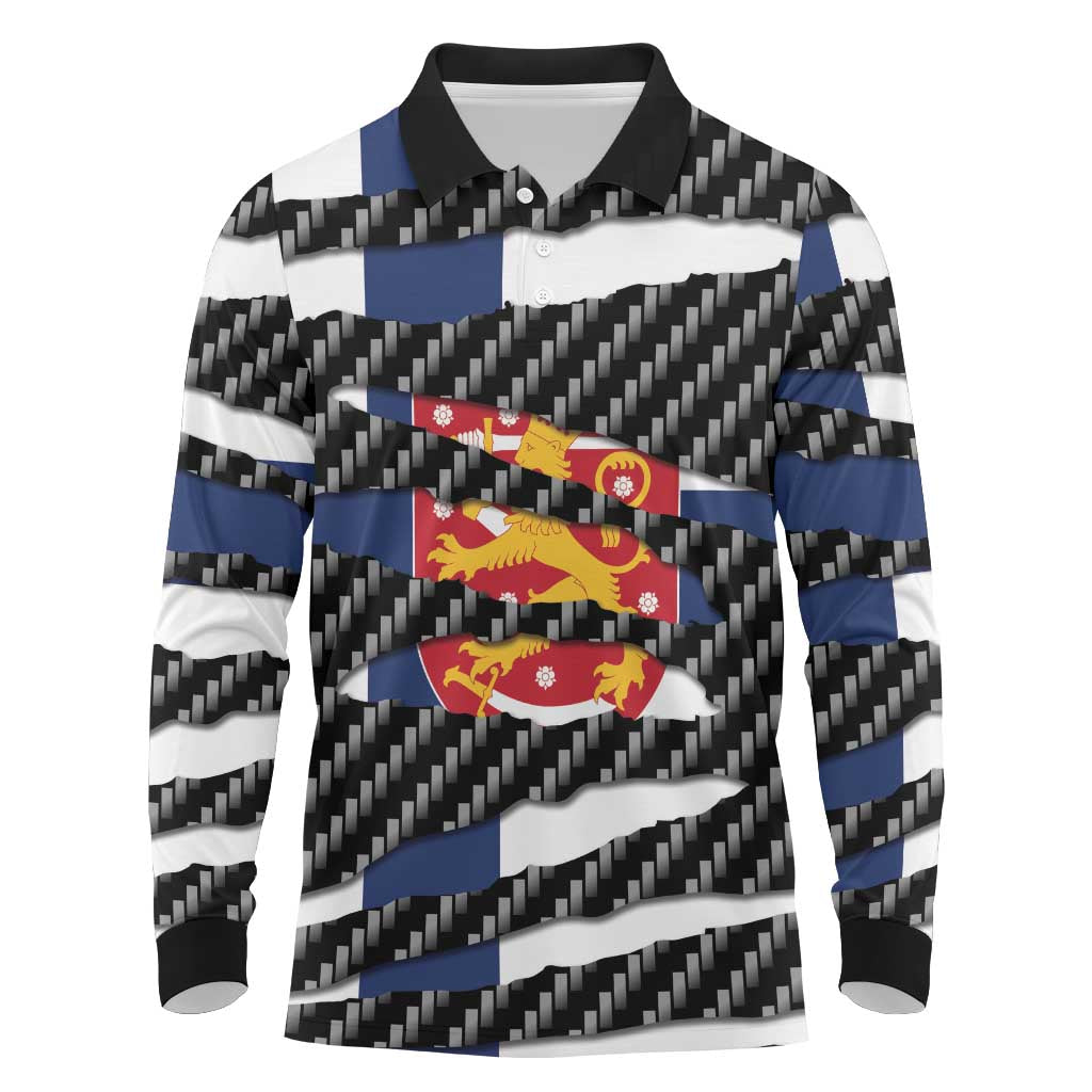 Finland Beast Long Sleeve Polo Shirt Ripped Flag Graphic - Wonder Print Shop