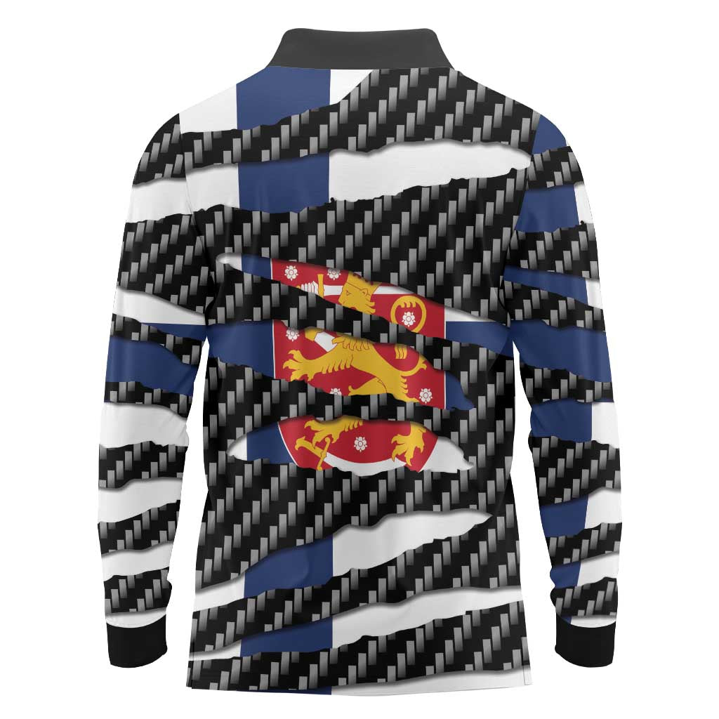 Finland Beast Long Sleeve Polo Shirt Ripped Flag Graphic - Wonder Print Shop