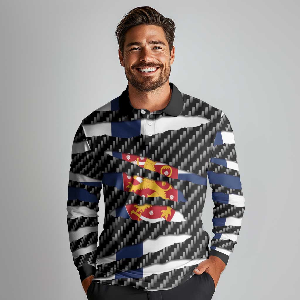 Finland Beast Long Sleeve Polo Shirt Ripped Flag Graphic - Wonder Print Shop