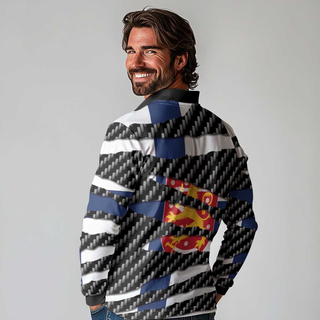Finland Beast Long Sleeve Polo Shirt Ripped Flag Graphic - Wonder Print Shop