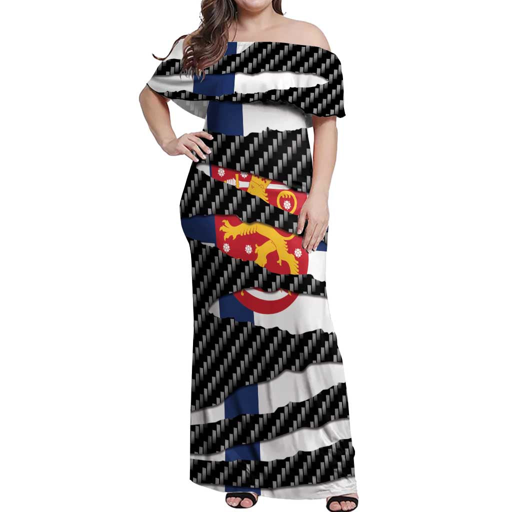 Finland Beast Off Shoulder Maxi Dress Ripped Flag Graphic - Wonder Print Shop