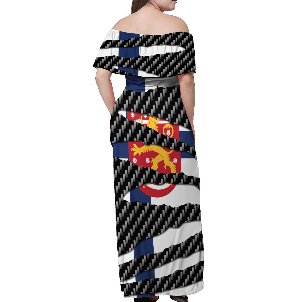 Finland Beast Off Shoulder Maxi Dress Ripped Flag Graphic - Wonder Print Shop