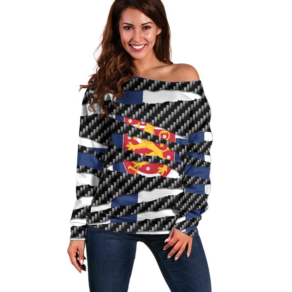 Finland Beast Off Shoulder Sweater Ripped Flag Graphic - Wonder Print Shop