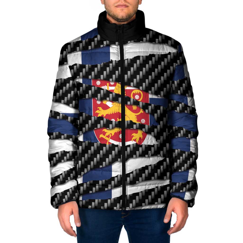 Finland Beast Padded Jacket Ripped Flag Graphic - Wonder Print Shop