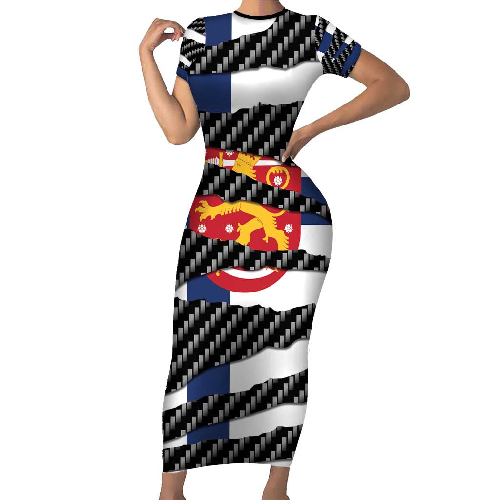 Finland Beast Short Sleeve Bodycon Dress Ripped Flag Graphic - Wonder Print Shop