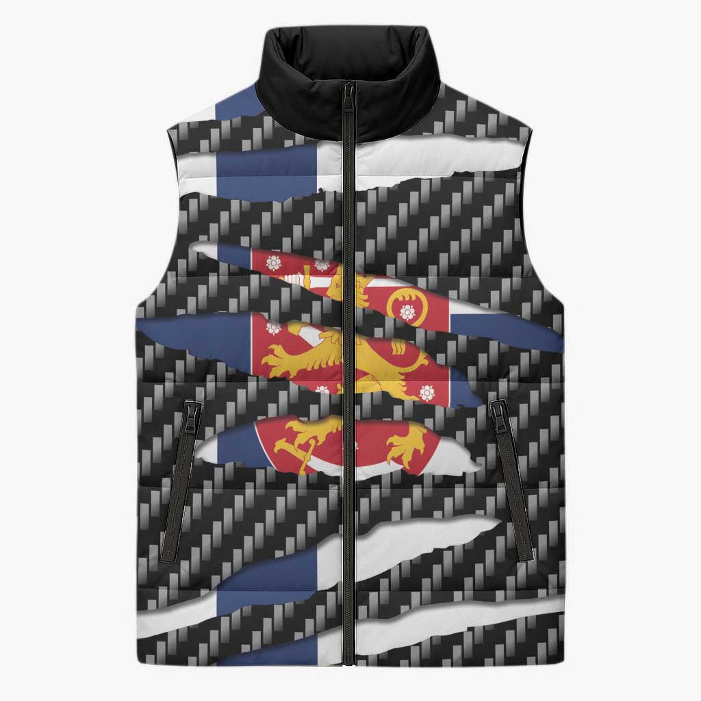 Finland Beast Sleeveless Puffer Jacket Ripped Flag Graphic - Wonder Print Shop