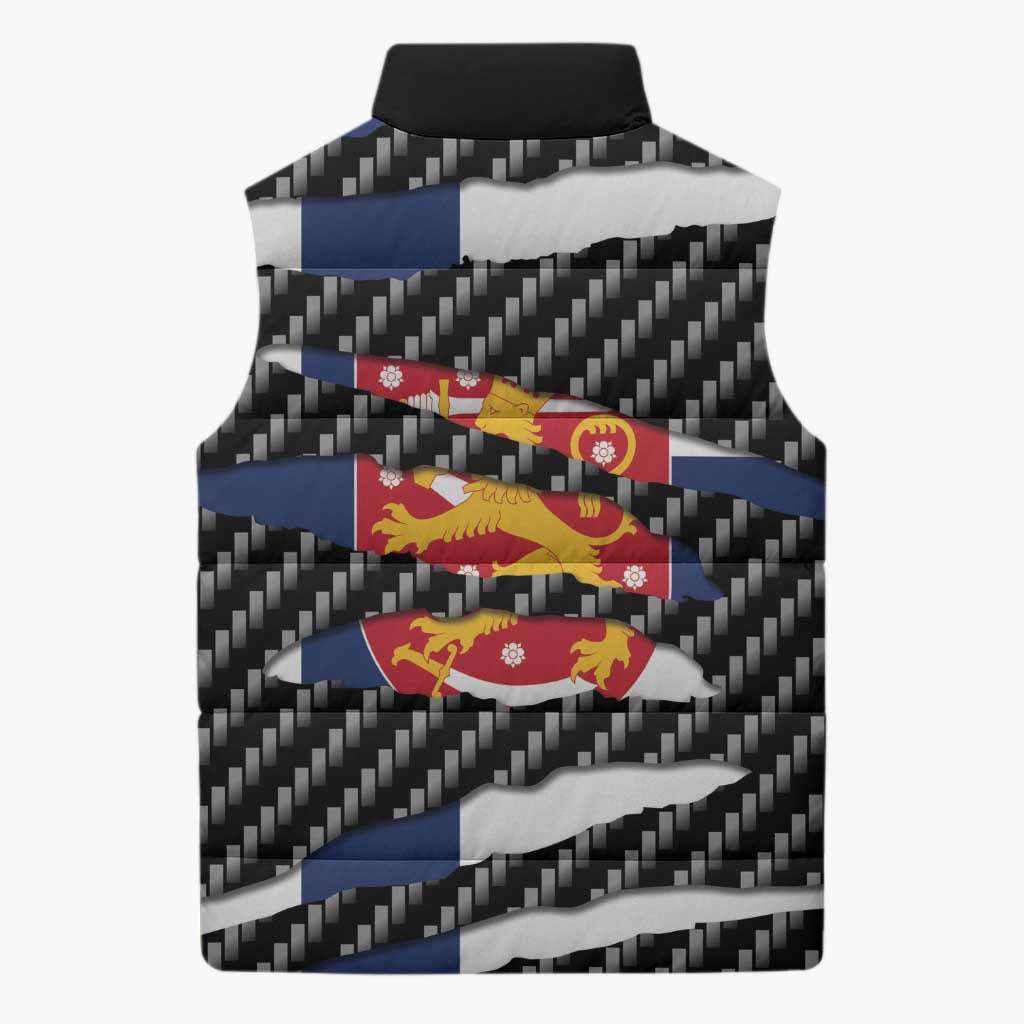 Finland Beast Sleeveless Puffer Jacket Ripped Flag Graphic - Wonder Print Shop