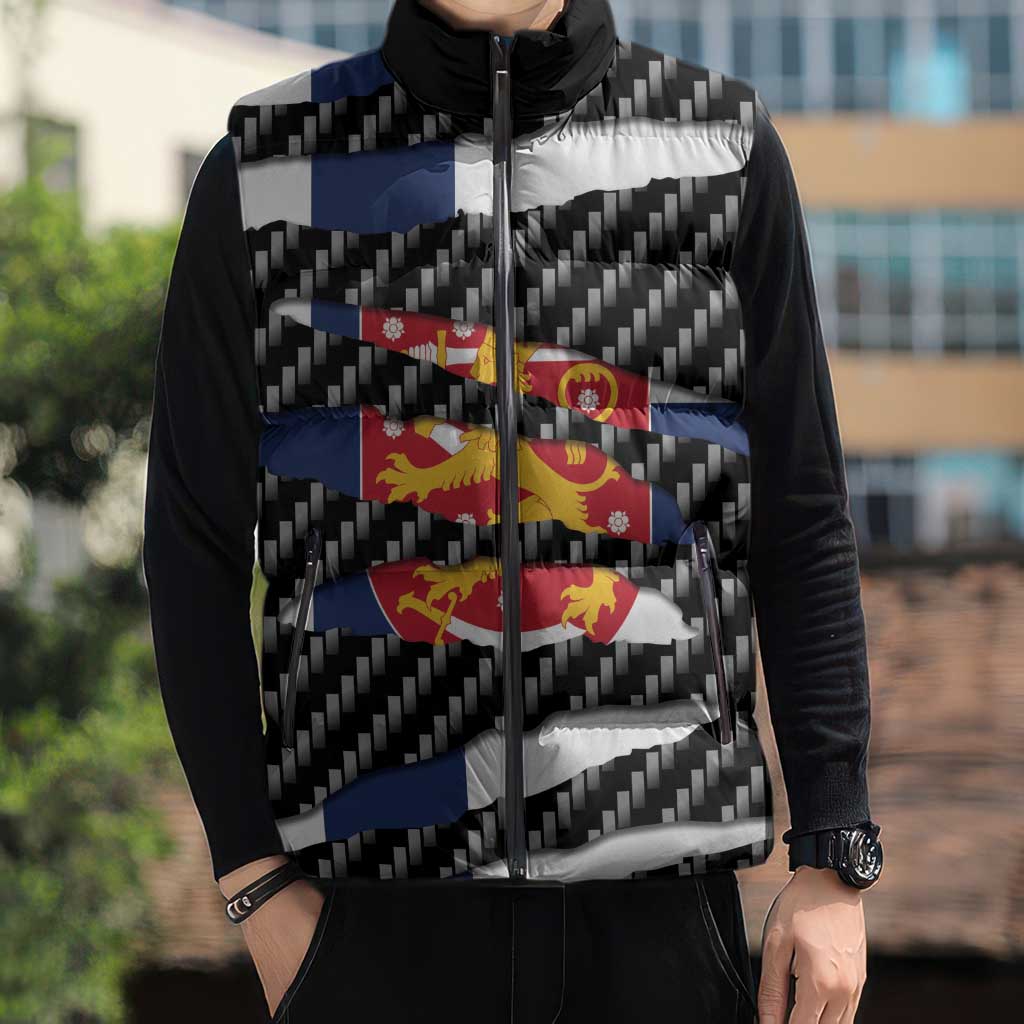 Finland Beast Sleeveless Puffer Jacket Ripped Flag Graphic - Wonder Print Shop