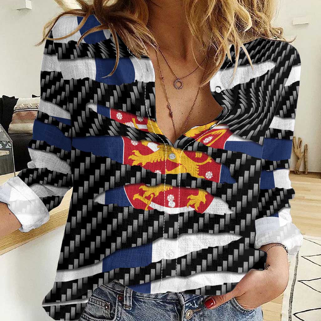 Finland Beast Women Casual Shirt Ripped Flag Graphic - Wonder Print Shop