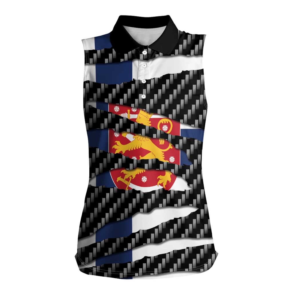 Finland Beast Women Sleeveless Polo Shirt Ripped Flag Graphic - Wonder Print Shop