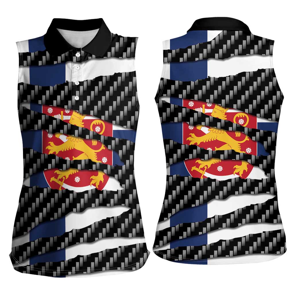 Finland Beast Women Sleeveless Polo Shirt Ripped Flag Graphic - Wonder Print Shop