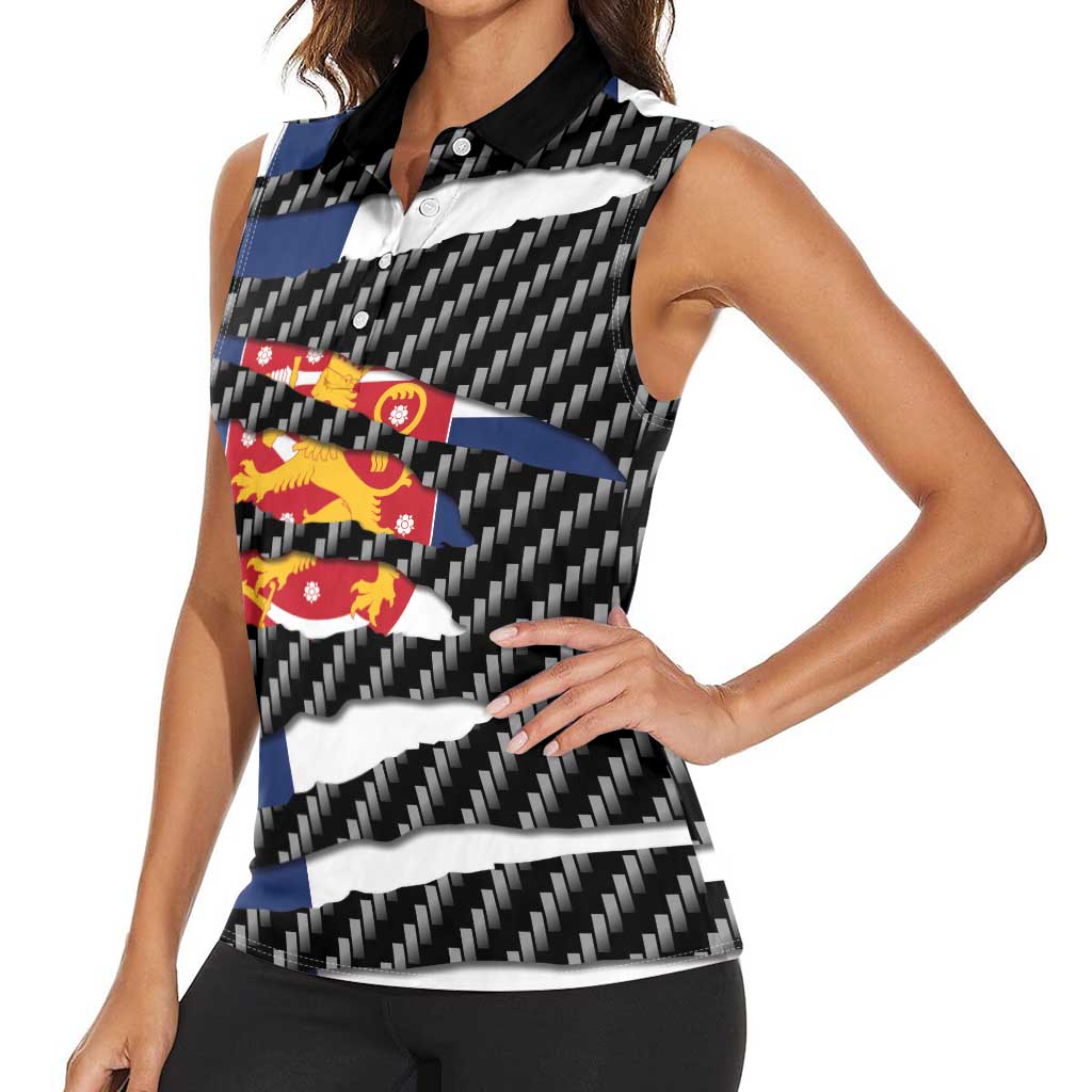 Finland Beast Women Sleeveless Polo Shirt Ripped Flag Graphic - Wonder Print Shop