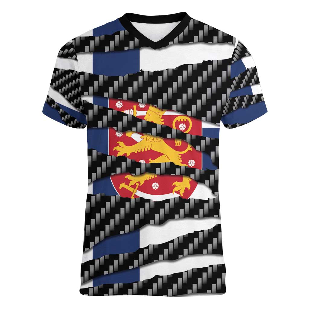 Finland Beast Women V-Neck T-Shirt Ripped Flag Graphic - Wonder Print Shop