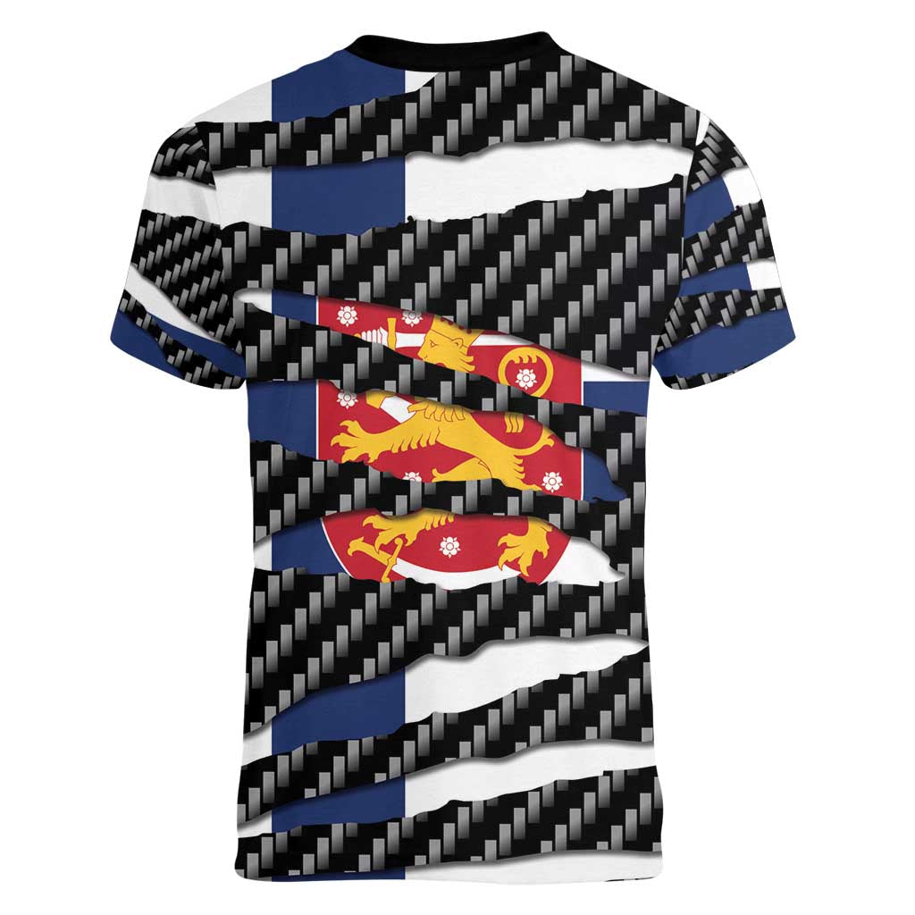 Finland Beast Women V-Neck T-Shirt Ripped Flag Graphic - Wonder Print Shop