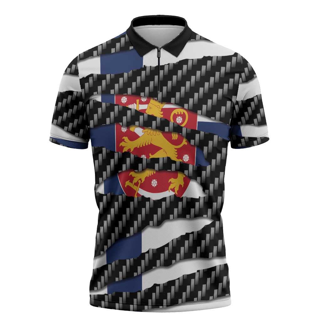 Finland Beast Zipper Polo Shirt Ripped Flag Graphic - Wonder Print Shop