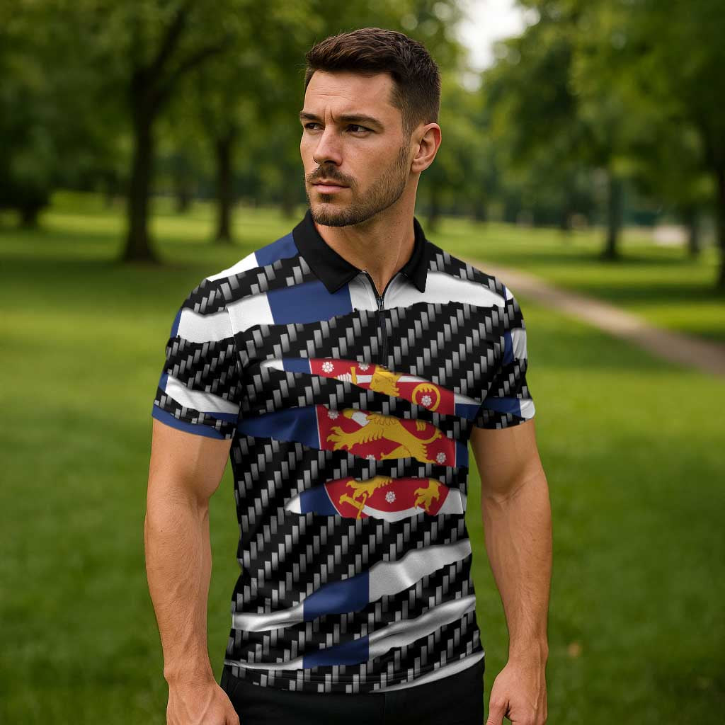 Finland Beast Zipper Polo Shirt Ripped Flag Graphic - Wonder Print Shop