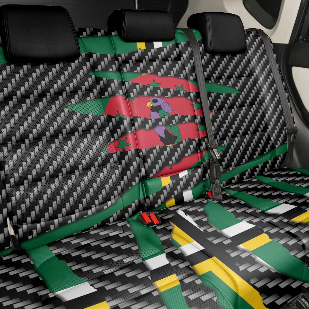 Dominica Beast Back Car Seat Cover Ripped Flag Graphic - Wonder Print Shop