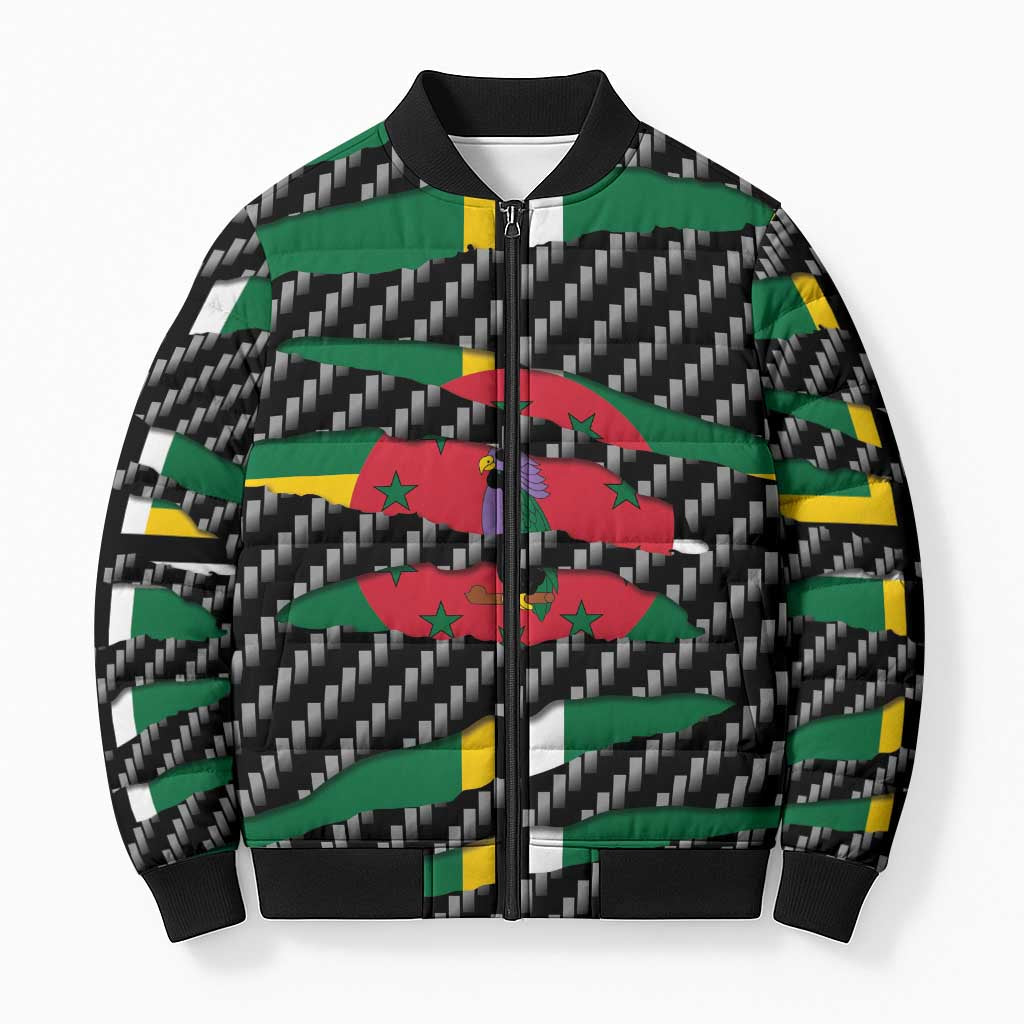 Dominica Beast Bomber Puffer Jacket Ripped Flag Graphic - Wonder Print Shop