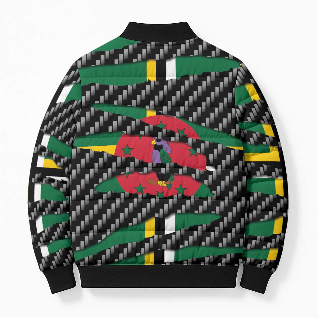 Dominica Beast Bomber Puffer Jacket Ripped Flag Graphic - Wonder Print Shop