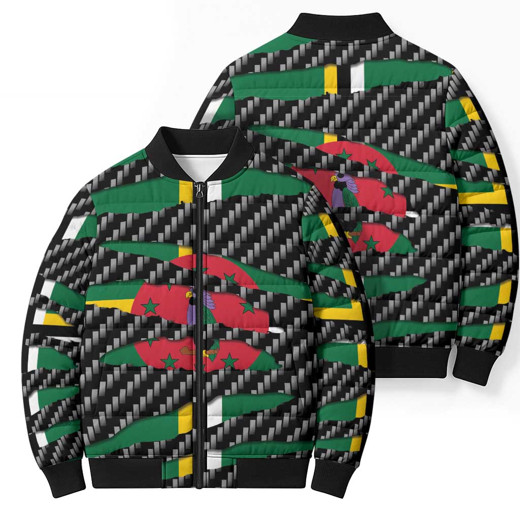 Dominica Beast Bomber Puffer Jacket Ripped Flag Graphic - Wonder Print Shop