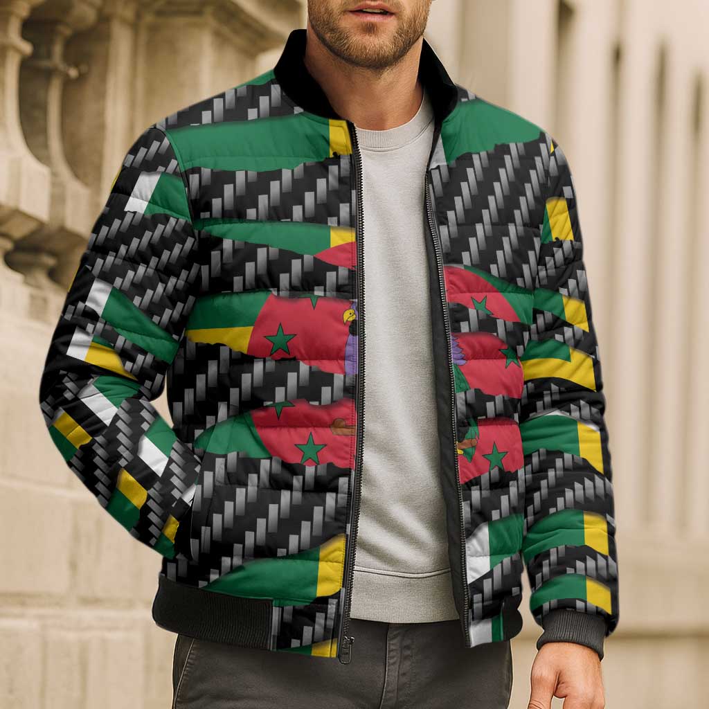 Dominica Beast Bomber Puffer Jacket Ripped Flag Graphic - Wonder Print Shop