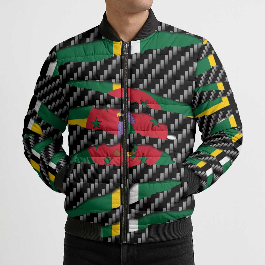 Dominica Beast Bomber Puffer Jacket Ripped Flag Graphic - Wonder Print Shop