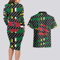 Dominica Beast Couples Matching Long Sleeve Bodycon Dress and Hawaiian Shirt Ripped Flag Graphic - Wonder Print Shop