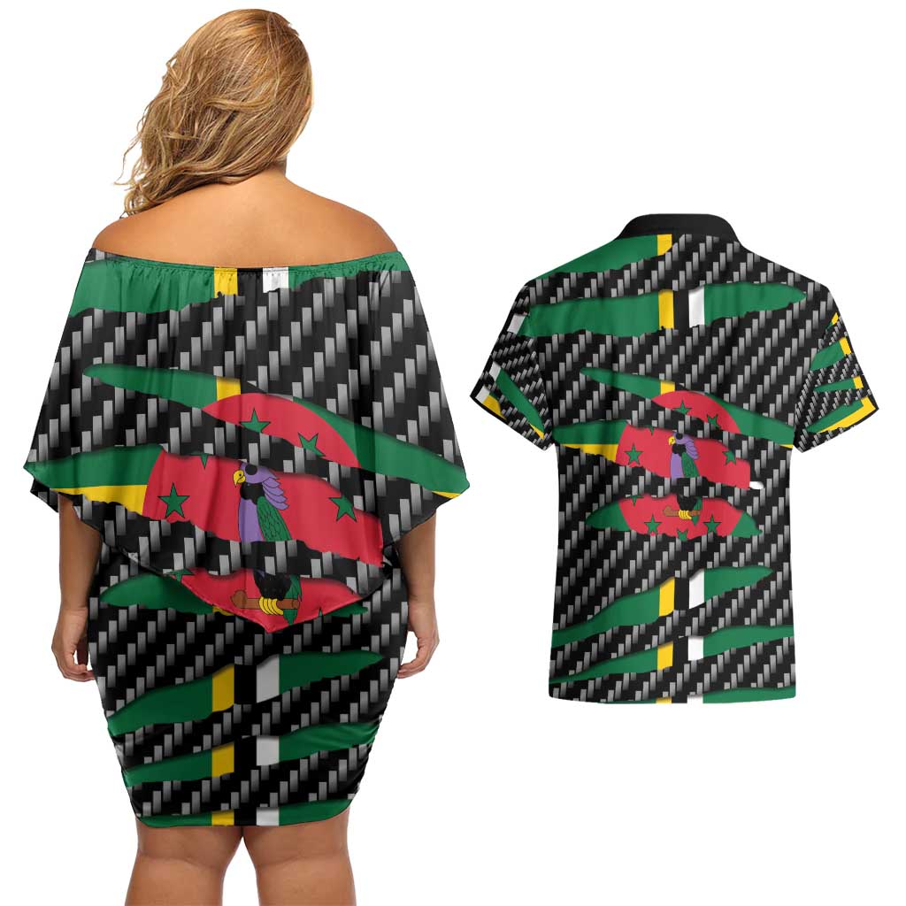Dominica Beast Couples Matching Off Shoulder Short Dress and Hawaiian Shirt Ripped Flag Graphic - Wonder Print Shop