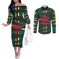 Dominica Beast Couples Matching Off The Shoulder Long Sleeve Dress and Long Sleeve Button Shirt Ripped Flag Graphic - Wonder Print Shop