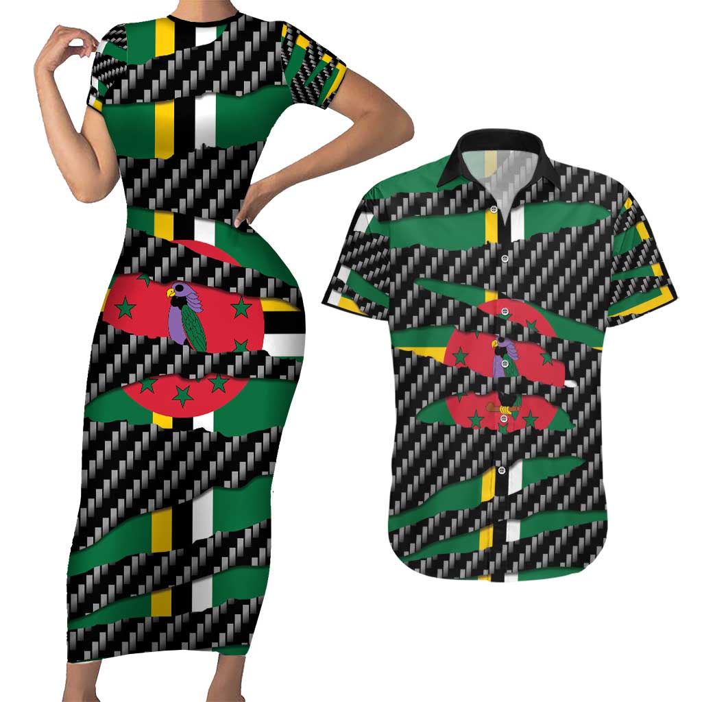 Dominica Beast Couples Matching Short Sleeve Bodycon Dress and Hawaiian Shirt Ripped Flag Graphic - Wonder Print Shop
